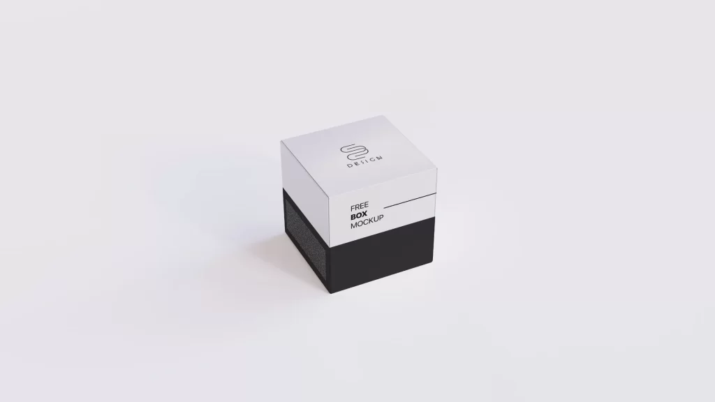 High-contrast square product box mockup featuring a white lid and a black base, showcasing professional packaging design.